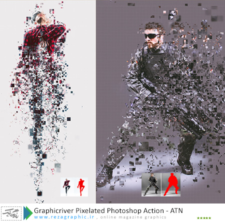  اکشن افکت پیکسلی کردن عکس فتوشاپ گرافیک ریور-Graphicriver Pixelated Action  | رضاگرافیک